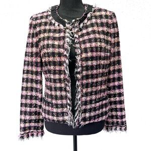 Sara Campbell‎ frayed silk blend Black and Pink Tweed Blazer 8